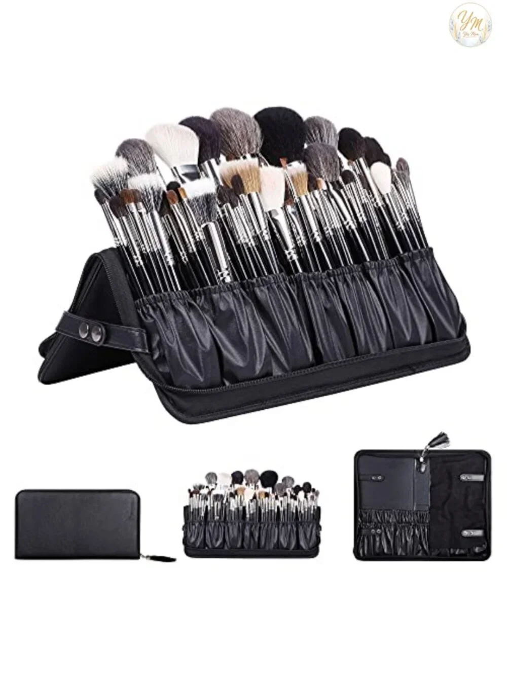 Professional Makeup Brush Organizer Bag - 40 Brushes, PU Leather, Portable